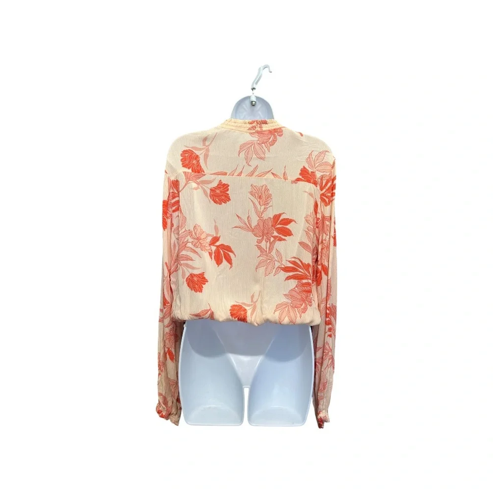 EAC Melon Orange Floral Criss Cross Front Long Sleeve Blouse - Size S - Picture 4 of 5